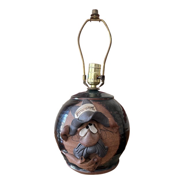 Vintage Mahon Made Stoneware Studio Pottery Cowboy Table Lamp For Sale
