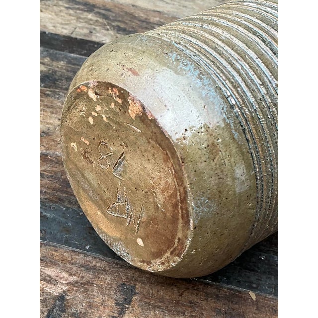 Ceramic Vintage Original Studio Pottery Ribbed Vase For Sale - Image 7 of 12