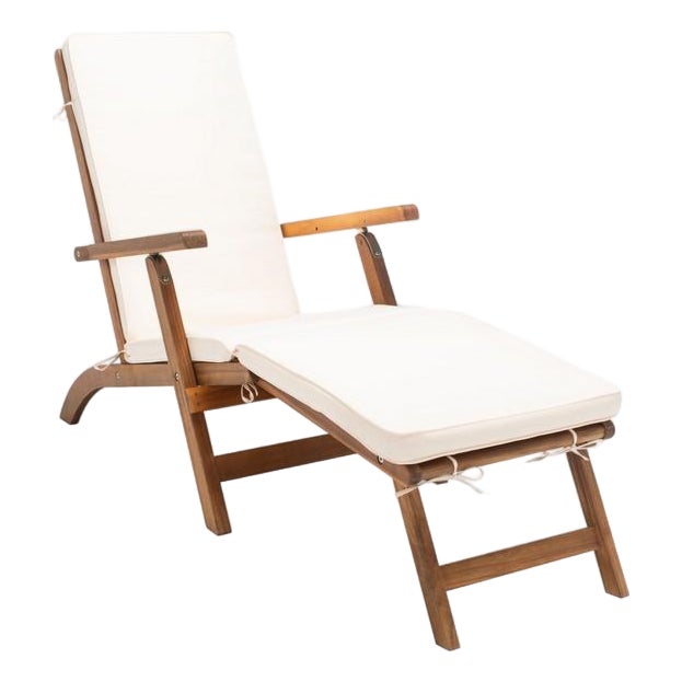 Palmdale Lounge Chair, Natural Wood/Beige Cushion For Sale