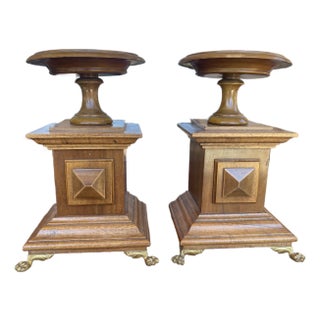 Vintage Architectural Cassolettes Louis XVI Style Walnut Pedestals, A Pair For Sale