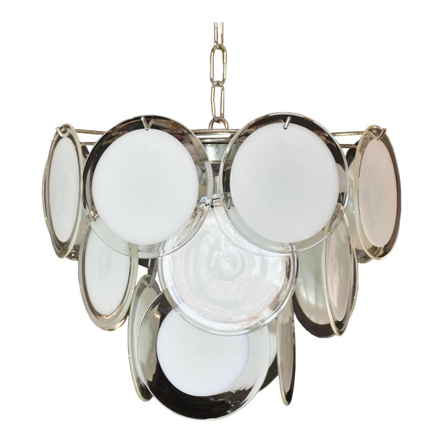 1970s Disc White Murano Glass Chandelier by Vistosi For Sale