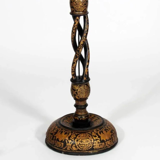 Early 20th Century Chinese Export Barley Twist Lacquer Decorated Floor Lamp For Sale - Image 5 of 7