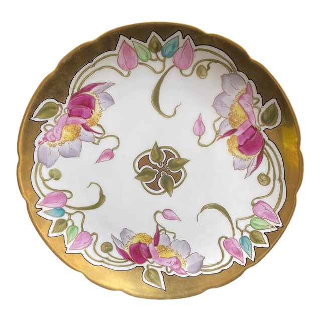 Antique Art Nouveau Wg Limoges Jh Stouffer Chicago Hand Painted Cabinet Plate For Sale