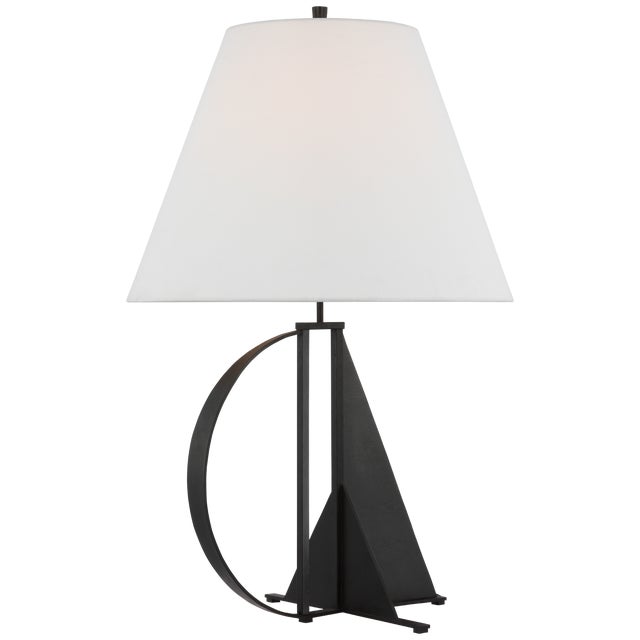 Modern Thomas O'Brien by Visual Comfort Signature Auxerre Large Blacksmith Table Lamp in Aged Iron with Linen Shade For Sale - Image 3 of 3