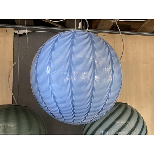 Venetian Blue and Milky-White Murano Glass Pendant Light by Simoeng For Sale - Image 4 of 9