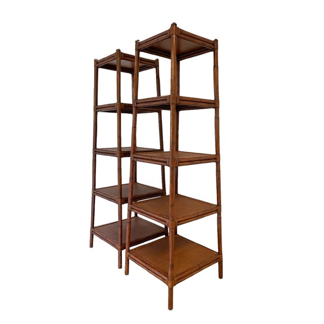 Vintage Rattan Leather Wrapped McGuire Style Etagere For Sale In Miami - Image 6 of 10