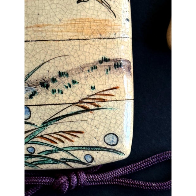 Ceramic Rare Japanese Ceramic Glazed Inro with Ojime and Netsuke Ogata Kenzan Edo Period For Sale - Image 7 of 14