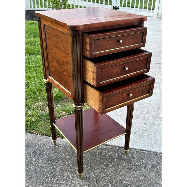 Antique French Regency Style Three Drawer Mahogany Chest W/Brass Fittings For Sale - Image 9 of 13