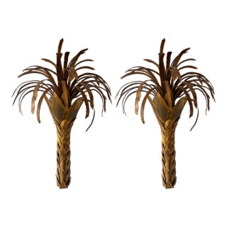 Pair of Brass Palm Tree Sconces by Maison Jansen, France, 1970s For Sale