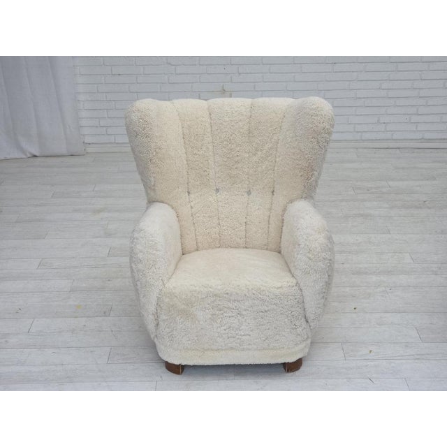 Mid-Century Modern Danish Highback Armchair in Sheepskin, 1960s For Sale - Image 3 of 18