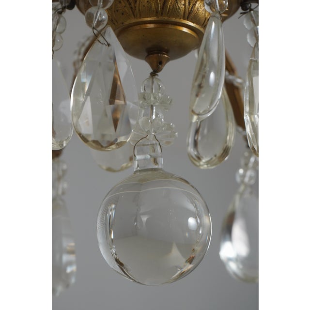 Vintage French Crystal and Bronze Six-Arm Ceiling Chandelier For Sale In Philadelphia - Image 6 of 7