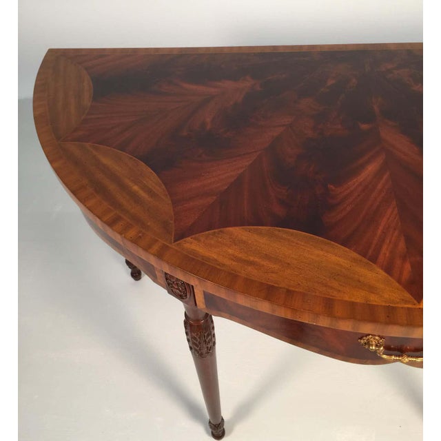 Maitland - Smith 1980s Vintage Mahogany and Satinwood Maitland Smith Adams Style Large Demi Lune One Drawer Console Table For Sale - Image 4 of 9