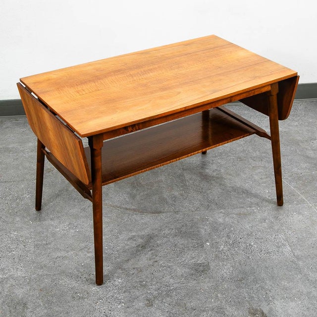 Mid Century Danish Modern Coffee Table Walnut Drop Leaf Shelf Vintage MCM For Sale In Sacramento - Image 6 of 11