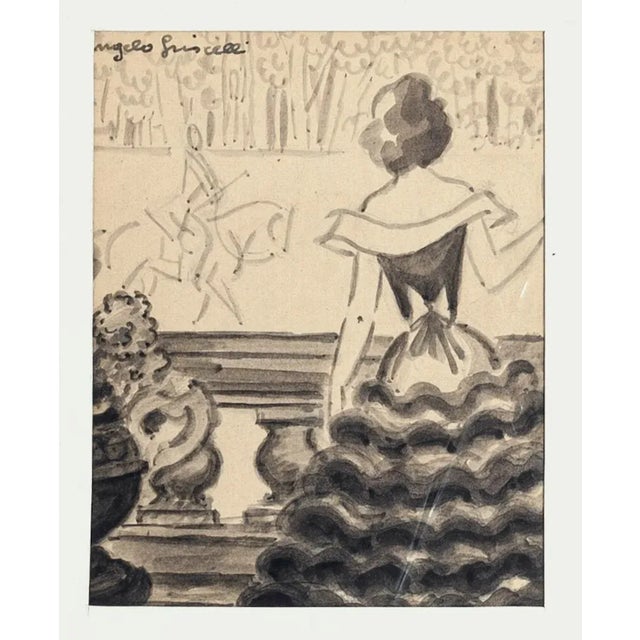 The Competition - Original Watercolor by Angelo Griscelli - 1950s Mid 20th Century For Sale - Image 3 of 3