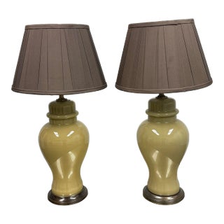 Vintage Mustard Ceramic Table Lamps, a Pair For Sale