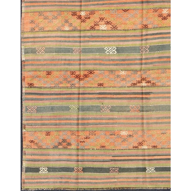 Vintage Turkish Kilim Rug With Geometric Shapes and Colorful Stripes For Sale - Image 4 of 12