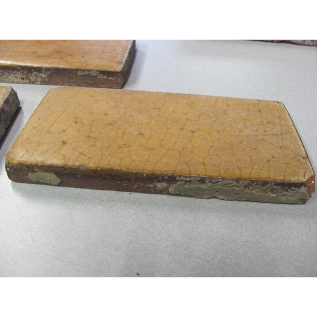 Set of Three Grueby Pottery 6" X 3" Mustard Yellow Tiles Rare 1905 Signed For Sale - Image 11 of 13