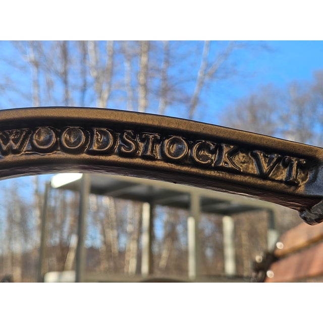 1950s Attributed Restored Woodstock, Vermont Bench Mfg. Co. Cast Iron Garden Bench With Oiled Ipe Slats (Bronze Finish) For Sale - Image 10 of 12