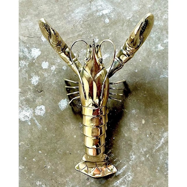 Mid-Century Modern Late 20th Century Vintage Boho Monumental Polished Brass Lobster For Sale - Image 3 of 8