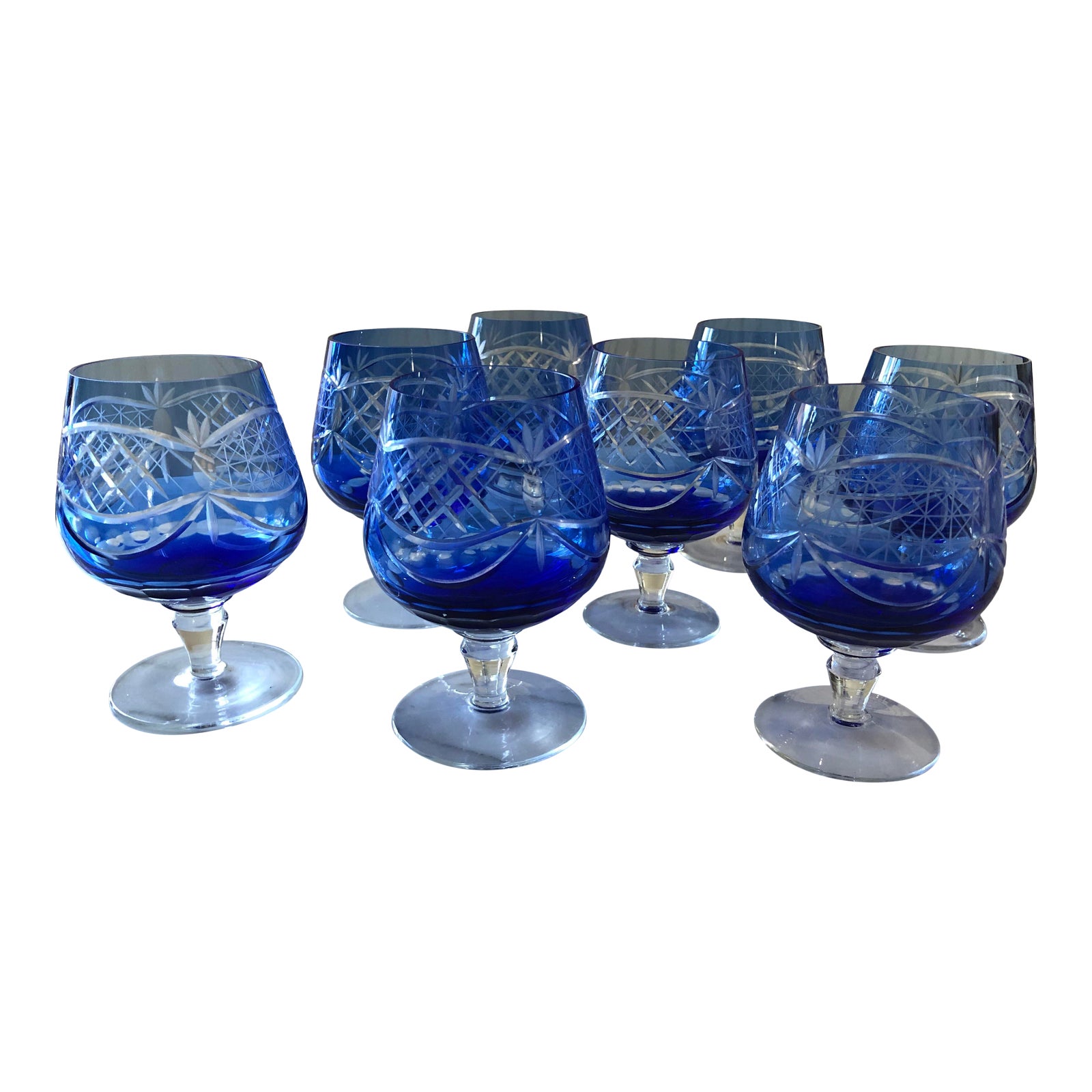 Vintage Czech Cut Glass Blue Brandy Snifters Set of 8 Chairish