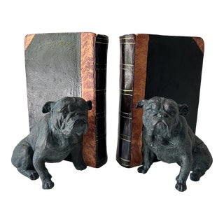 Vintage 1990s Traditional Bronze Bulldog Bookends - a Pair For Sale