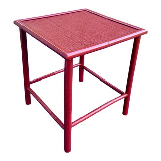 1990s A Vintage Bamboo and Rattan Side Table Freshly Lacquered in Rooster Red For Sale