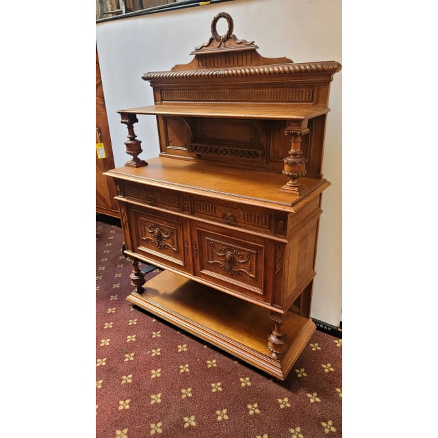 Antique 1880s French Henri II Style Sideboard Server Oak For Sale - Image 16 of 17