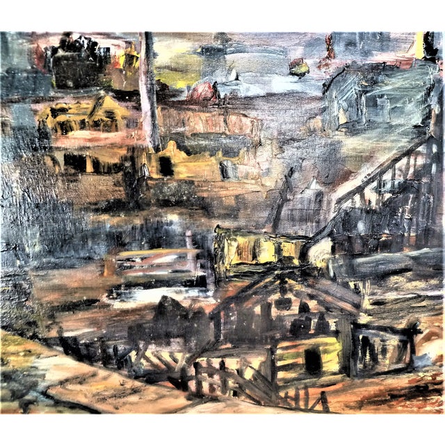 1970s Original Expressionist Oil Painting "Holocaust" by Geraldine J. Vanderbeek – Large Signed Post-War Cityscape For Sale - Image 9 of 11