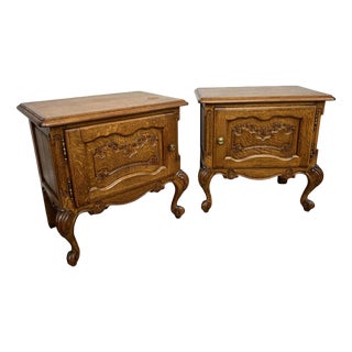 Vintage French Louis Style Oak Bedside Tables, Set of 2 For Sale