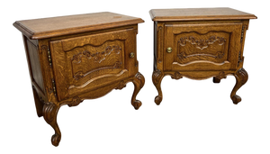 Vintage French Louis Style Oak Bedside Tables, Set of 2