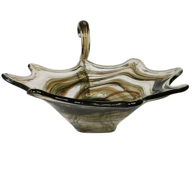 Mid-Century Modern Large Art Glass Swan Vase Green Brown Swirl Handblown Mid-Century Modern Sooner Glass For Sale - Image 3 of 16