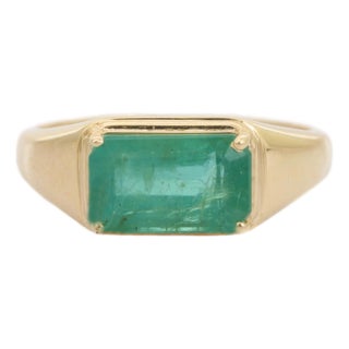 2.76 Carat Prong Set Emerald Signet Ring Size 6.5 For Sale