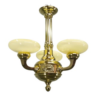 Neoclassical Art Deco Brass Chandelier, Czechoslovakia, 1930s For Sale