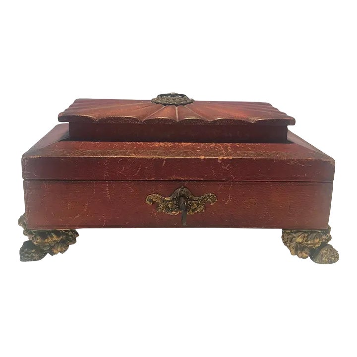 Early 19th Century Regency Sewing Box in Red Leather | Chairish