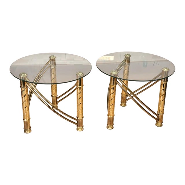 Vintage Sculptural Brass & Glass Side Tables – Hollywood Regency Style, Pair For Sale