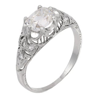 1930s Art Deco Gia 1.03 Carat Old Mine Cut Diamond Platinum Engagement Ring, Size 6.75 For Sale