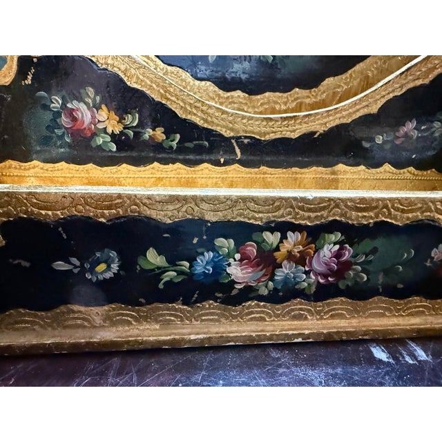 Mid 20th Century Italian Wooden Hand Painted Florentino Ink Writing Stationary Box Notes-Letters Box For Sale - Image 4 of 10