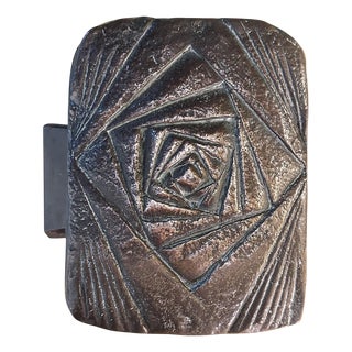 Rectangular Push and Pull Door Handle in Bronze with Spiral Relief, 1970s For Sale