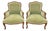Pair of Green Velvet Upholstered French Bergeres Armchairs For Sale