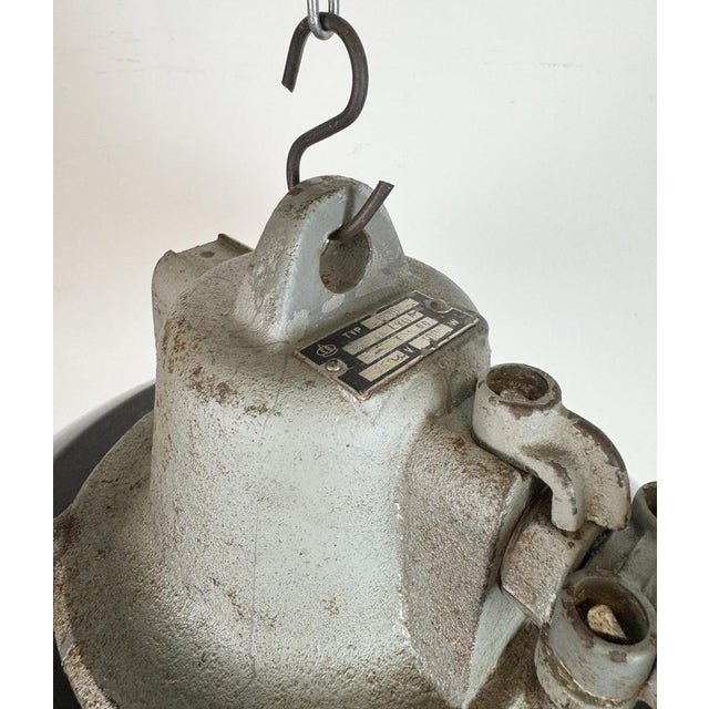 Black Enamel and Cast Iron Industrial Cage Pendant Light from Elektrosvit, 1960s For Sale - Image 11 of 18