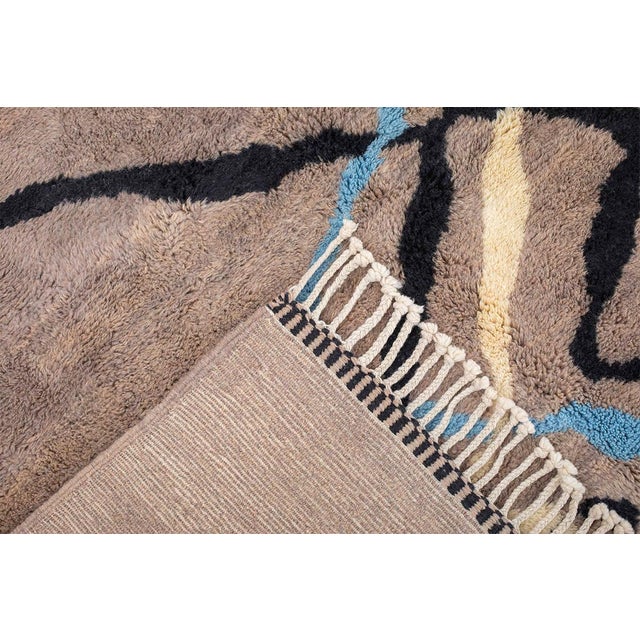 Abstract River-Line Hand-Knotted Moroccan Wool Rug |9'7" X 7'8" | One of a Kind For Sale - Image 6 of 7