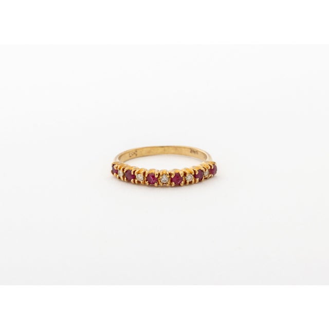 Contemporary Modernist Ruby and Diamond 14k Yellow Gold Ring For Sale - Image 3 of 8