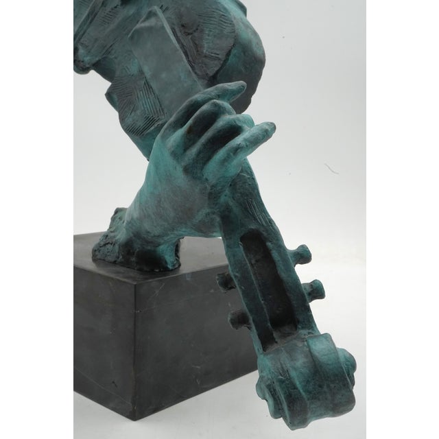Bronze Art Deco Bronze Sculpture of Woman W. Violin on Marble Base For Sale - Image 8 of 11