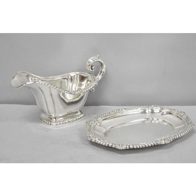 Silver Vintage Gorham Y1130 Y1131 Victorian Silver Plated Gravy Sauce Boat & Underplate For Sale - Image 8 of 18