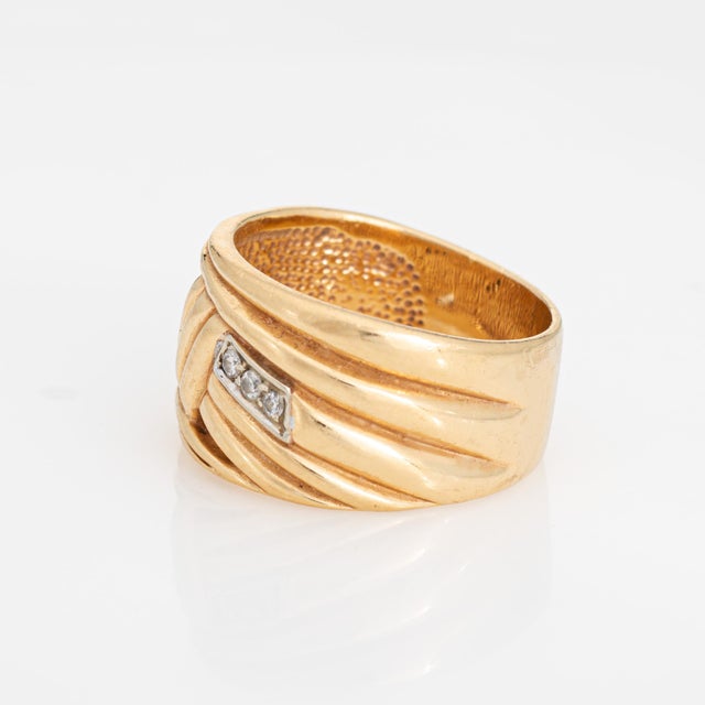 1980s Vintage 1980s Diamond Wide Band 14k Yellow Gold Ring Size 8.5 For Sale - Image 5 of 7