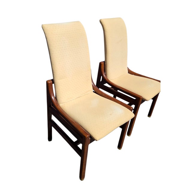 1980s 2 Henredon Scene One Campaign Dining Room Side Chairs MCM Oak Brass For Sale In Philadelphia - Image 6 of 15