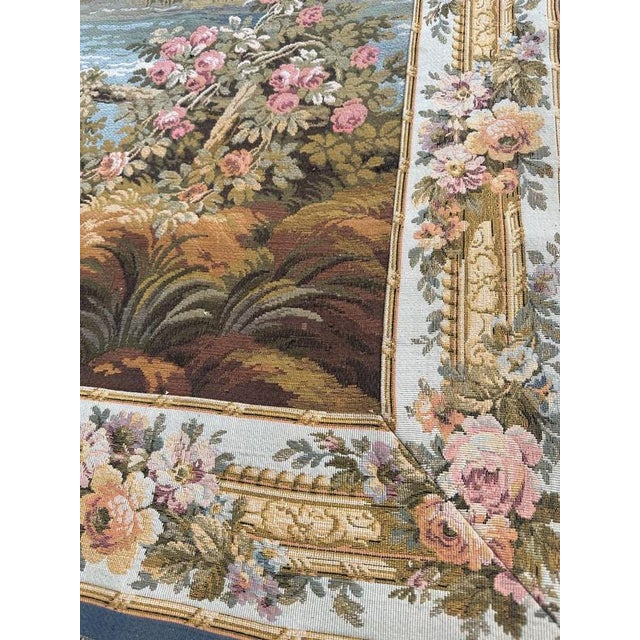 Large Vintage French Aubusson Jacquard Tapestry Pastoral Loves, 1960s For Sale - Image 14 of 18