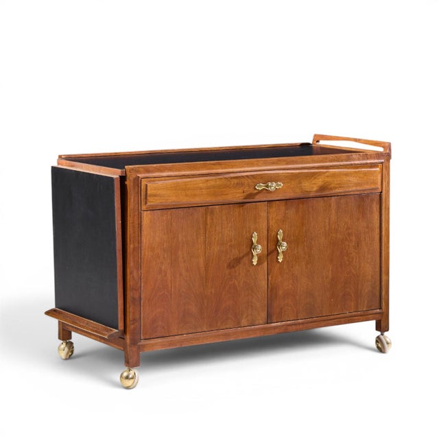 John Kapel for Glenn of California Mid Century Walnut Drop Leaf Expandable Bar Cart For Sale In Chicago - Image 6 of 15