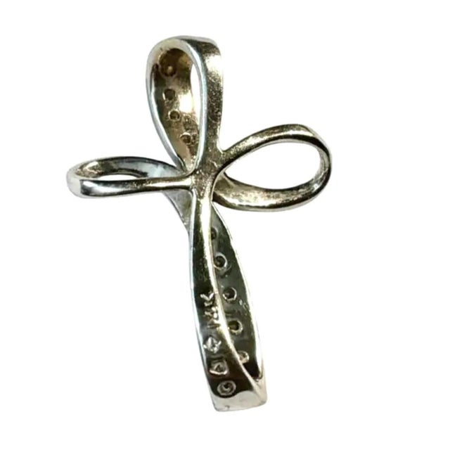 Mid 20th Century Vintage 14k White Gold Diamond Cross Pendant, Mid-20th Century For Sale - Image 5 of 8