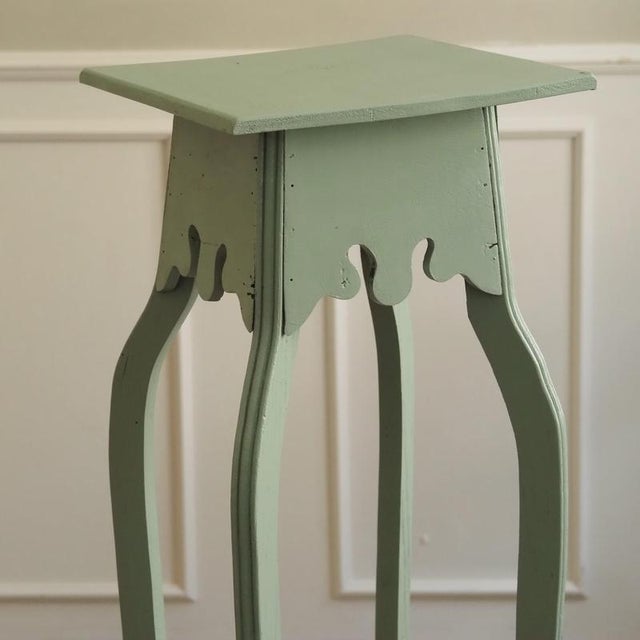 Mint Green Flower Stand with Two-Tiered Wooden Column with Curved Legs For Sale - Image 3 of 11